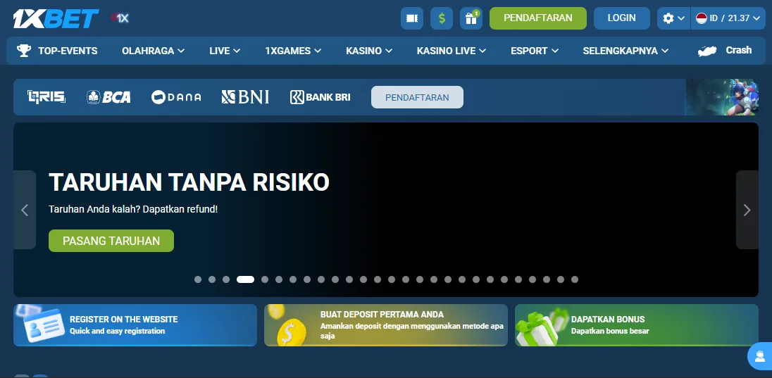Langkah pertama: Kunjungi beranda 1xBet